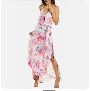 🆕(NWT) NICOLE MILLER Floral Satin Maxi Dress with Tie. Size MEDIUM. Sundress